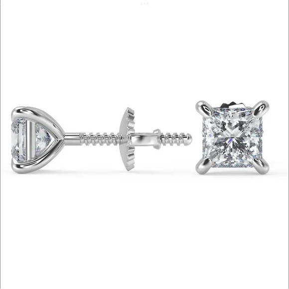 *ISO* 1ctw White Gold Diamond Studs w/ Screw-on Backings - Picture 3 of 5